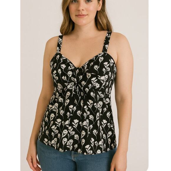 Simply Vera Wang top blouse black white NEW SZ MD floral print lightweight - Picture 1 of 10